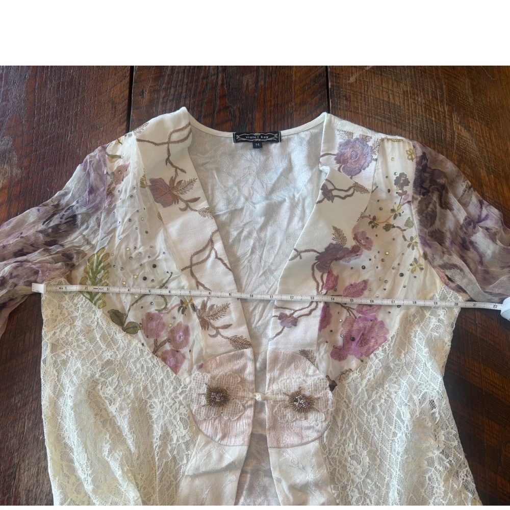 Boho Fairy 3 Piece Set Floral Lace Patchwork Beaded Romantic Cream Purple - Picture 8 of 9